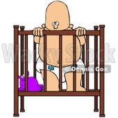 Royalty-Free (RF) Clipart Illustration of a Baby In A Diaper, Standing Up In A Crib © djart #59709