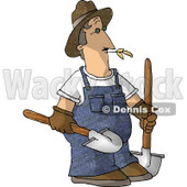 Farmer Carrying Two Rounded Tip Shovels Clipart Picture © djart #5972