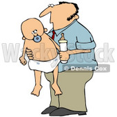 Royalty-Free (RF) Clipart Illustration of a Father Standing And Holding A Baby And Bottle © djart #59745