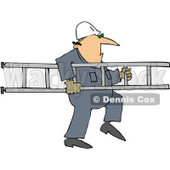 Royalty-Free (RF) Clipart Illustration of a Worker Man Carrying A Ladder © djart #59751