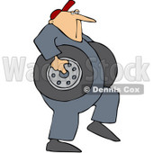 Royalty-Free (RF) Clipart Illustration of a Mechanic Carrying Two Heavy Tires © djart #59764