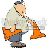 Royalty-Free (RF) Clipart Illustration of a Man Setting Out Orange Construction Cones © djart #59793