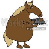 Royalty-Free (RF) Clipart Illustration of a Brown Horse Standing On His Hind Legs And Inspecting A Shoe © djart #59808