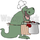 Royalty-Free (RF) Clipart Illustration of a Green Dragon Wearing An Apron And Carrying A Pot © djart #59816