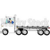 Man Backing Up a Semi Truck with an Empty Flatbed Trailer Clipart Picture © djart #5989