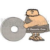 Caveman Rolling a Stone Wheel On the Ground Clipart Picture © djart #6059