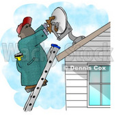 African American Man Installing a Household Satellite Dish Clipart Picture © djart #6139