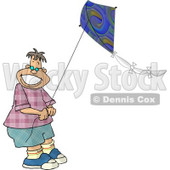 Happy Teenage Boy Flying a Kite in Windy Weather Clipart Picture © djart #6196
