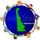 Royalty-Free (RF) Clipart Illustration of a Circle Of Children Holding Hands Around A Delaware Globe © djart #62080