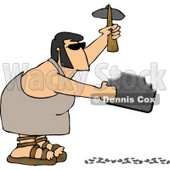 Prehistoric, Elvis Lookalike, Caveman Shaping a Rock with a Hammer Tool Clipart Picture © djart #6210