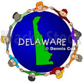 Royalty-Free (RF) Clipart Illustration of Children Holding Hands In A Circle Around A Delaware Globe © djart #62111