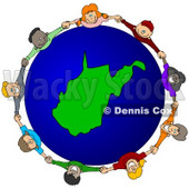 Royalty-Free (RF) Clipart Illustration of a Circle Of Children Holding Hands Around A West Virginia Globe © djart #62118