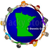 Royalty-Free (RF) Clipart Illustration of a Circle Of Children Holding Hands Around A Minnesota Globe © djart #62130