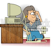 Confused Woman Trying To Hook up Computer Power Cords on a Power Strip, With the Power Strip Unplugged Clipart Picture © djart #6216