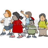 Group of School Children and a Little Dog Crossing a Street Clipart Picture © djart #6238