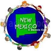 Royalty-Free (RF) Clipart Illustration of Children Holding Hands In A Circle Around A New Mexico Globe © djart #62964