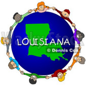 Royalty-Free (RF) Clipart Illustration of Children Holding Hands In A Circle Around A Louisiana Globe © djart #62969