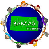 Royalty-Free (RF) Clipart Illustration of Children Holding Hands In A Circle Around A Kansas Globe © djart #62991