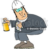 Royalty-Free (RF) Clipart Illustration of a Worker Man Crouching And Spraying A Cleaner From A Can © djart #67130