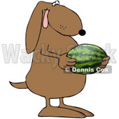 Royalty-Free (RF) Clipart Illustration of a Brown Dog Holding A Watermelon © djart #70272