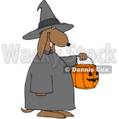 Royalty-Free (RF) Clipart Illustration of a Witch Doggy Holding A Pumpkin Basket © djart #70842