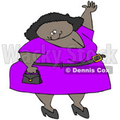 Royalty-Free (RF) Clipart Illustration of a Plump African American Woman In A Purple Dress, Carrying A Purse And Waving © djart #72986