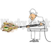 Royalty-Free (RF) Clipart Illustration of a Chef Spraying Sandwiches And Foods Out Of A Pressure Washer © djart #78921