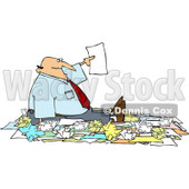 Royalty-Free (RF) Clipart Illustration of a Caucasian Businessman Holding Up A Page While Surrounded By Paperwork © djart #81528