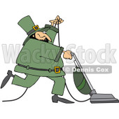 Royalty-Free (RF) Clipart Illustration of a Happy Leprechaun Vacuuming And Wearing A Green Suit © djart #82623
