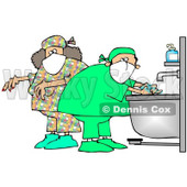 Royalty-Free (RF) Clipart Illustration of Male And Female Surgeons Washing Their Hands And Preparing For A Procedure © djart #83479