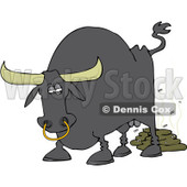 Royalty-Free (RF) Clipart Illustration of a Gray Bull Pooping, With Flies © djart #83899