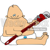 Royalty-Free (RF) Clipart Illustration of a Caucasian Baby Plumber Holding A Wrench And Sitting In A Diaper © djart #83903