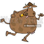 Royalty-Free (RF) Clipart Illustration of a Brown Cow Wearing A Bell And Running On Its Hind Legs © djart #84890