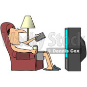 Royalty-Free (RF) Clipart Illustration of a Relaxed Man Slouching In A Chair With A Canned Beverage, Pointing A Remote At A Television © djart #93114