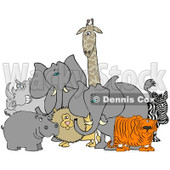 Royalty-Free (RF) Clipart Illustration of Two African Elephants With A Tiger, Zebra, Lion, Hippo, Rhino And Giraffe © djart #93760