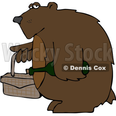 Clipart Bear Carrying A Picnic Basket And Wine - Royalty Free Vector Illustration © djart #1103613