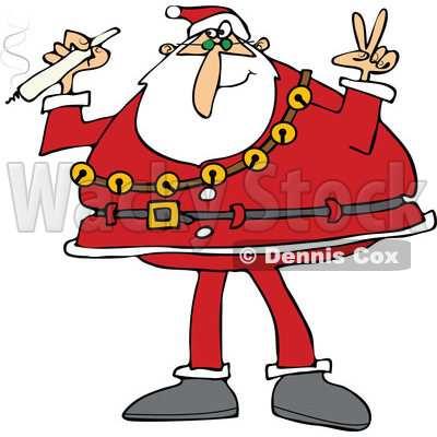 Clipart of Santa Claus Wearing His Christmas Suit, Holding a Joint and Gesturing Peace - Royalty Free Vector Illustration © djart #1363738