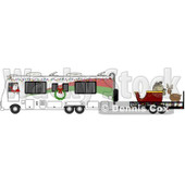 Clipart of Santa Claus in Pajamas, Driving an RV with His Christmas Sleigh and Reindeer on a Trailer - Royalty Free Vector Illustration © djart #1276496
