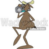 Clipart of a Cartoon Moose Listening to Music and Carrying a Boom Box on His Shoulder - Royalty Free Vector Illustration © djart #1419319
