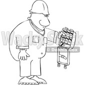 Clipart of a Cartoon Lineart Black Worker Man with an Open First Aid Kit - Royalty Free Vector Illustration © djart #1614173