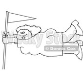 Cartoon Black and White Lady Holding onto a Flag Pole in Extreme Wind © djart #1660629