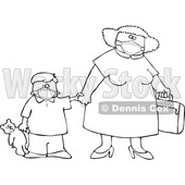 Cartoon Black and White Traveling Mother and Son Wearing Covid Face Masks © djart #1719520