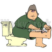 Clipart Illustration of a Middle Aged Caucasian Woman In A Green Robe, Sitting On A Toilet In A Bathroom And Shaving Her Leg © djart #17870