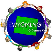 Royalty-Free (RF) Clipart Illustration of Children Holding Hands In A Circle Around A Wyoming Globe © djart #62977