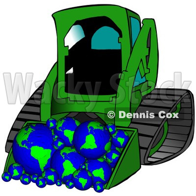 Royalty-Free (RF) Clipart Illustration of a Green Bobcat Tractor With A Load Of Globes © djart #101278