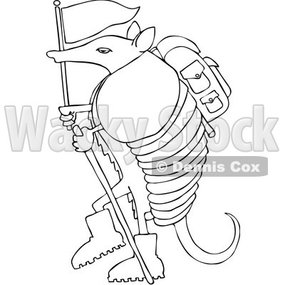 Royalty-Free (RF) Clip Art Illustration of a Hiker Armadillo With A Flag And Stick © djart #1044046