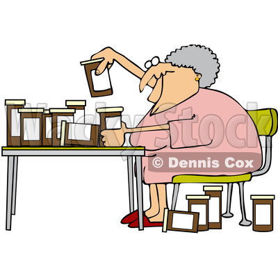Royalty-Free Vector Clip Art Illustration of a Senior Woman Comparing Medications © djart #1052271