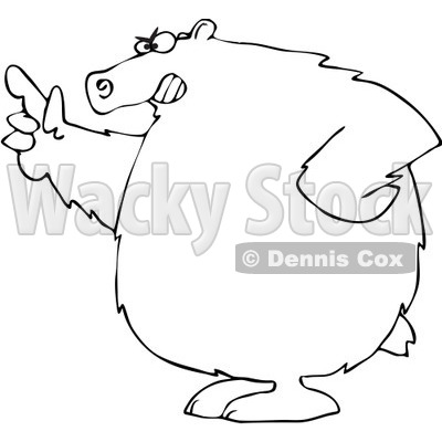 Royalty-Free Vector Clip Art Illustration of a Black And White Mad Bear Pointing Outline © djart #1052981