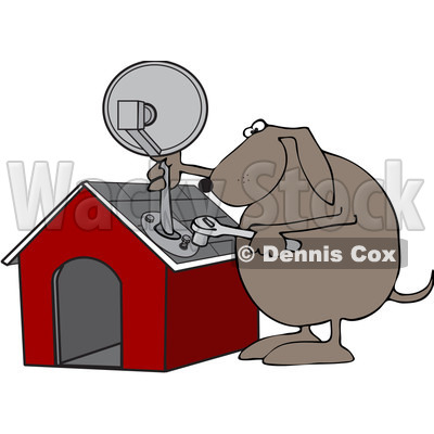 Royalty-Free Vector Clip Art Illustration of a Dog Attaching A Satellite To His House © djart #1052997