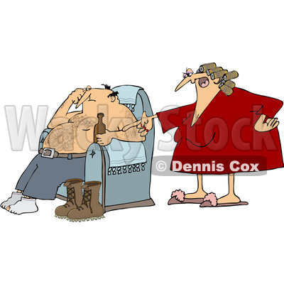 Royalty-Free Vector Clip Art Illustration of an Angry Wife Yelling At Her Husband As He Drinks A Beer © djart #1053015